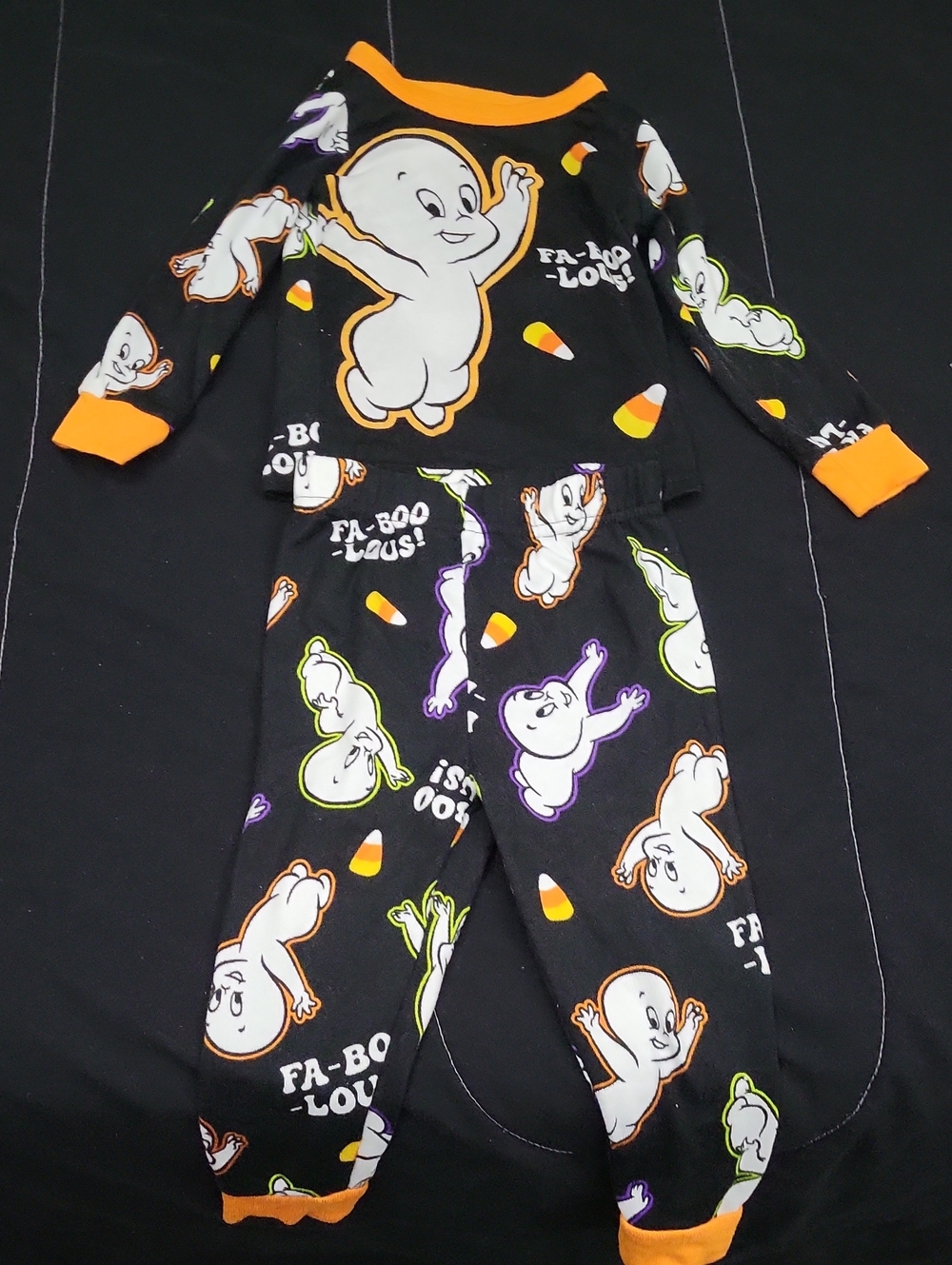 Kids Halloween Ghost Pajama Set in Black and Orange